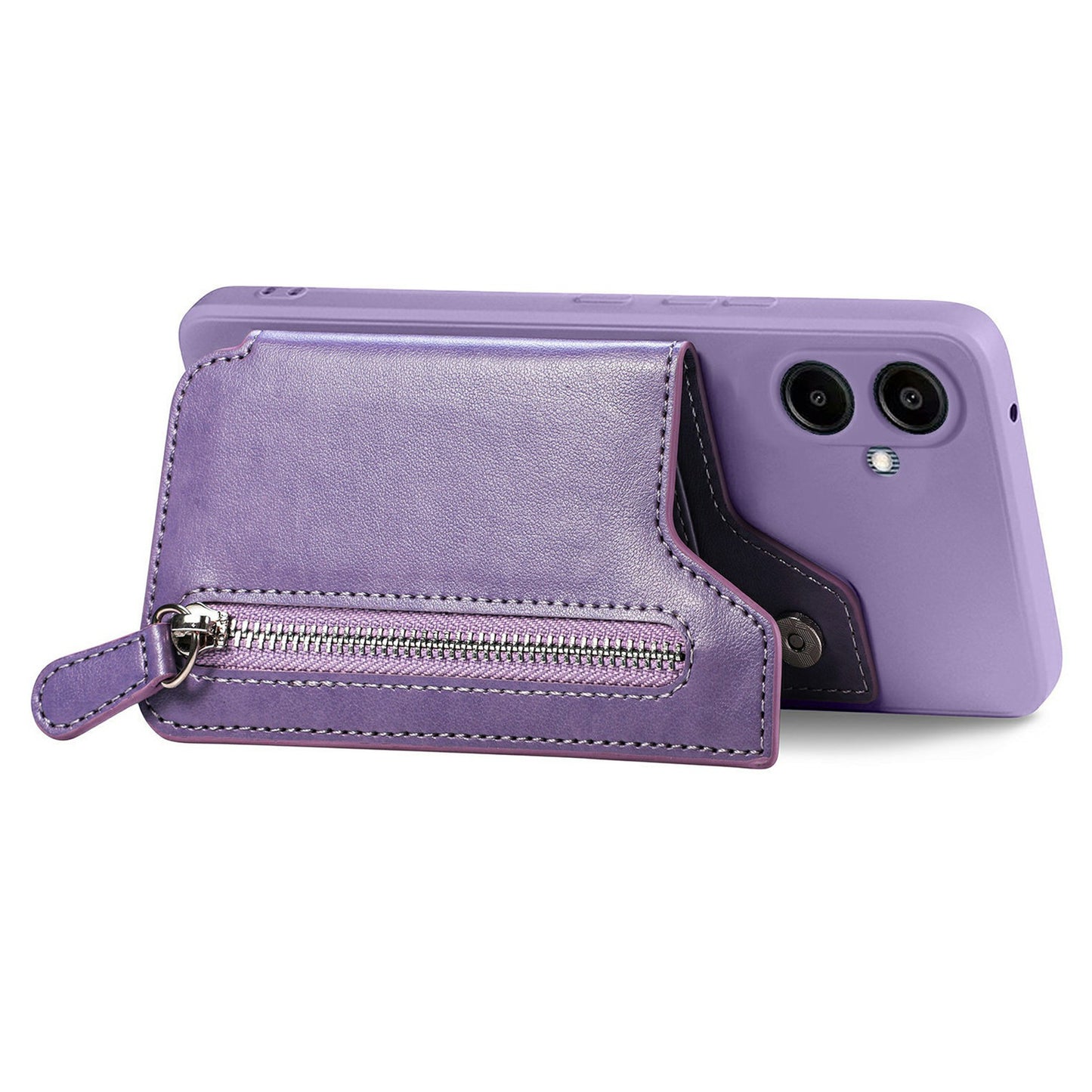 For Samsung Galaxy A06 Case PU Leather+TPU Phone Cover with Zipper Pocket Wallet - Purple