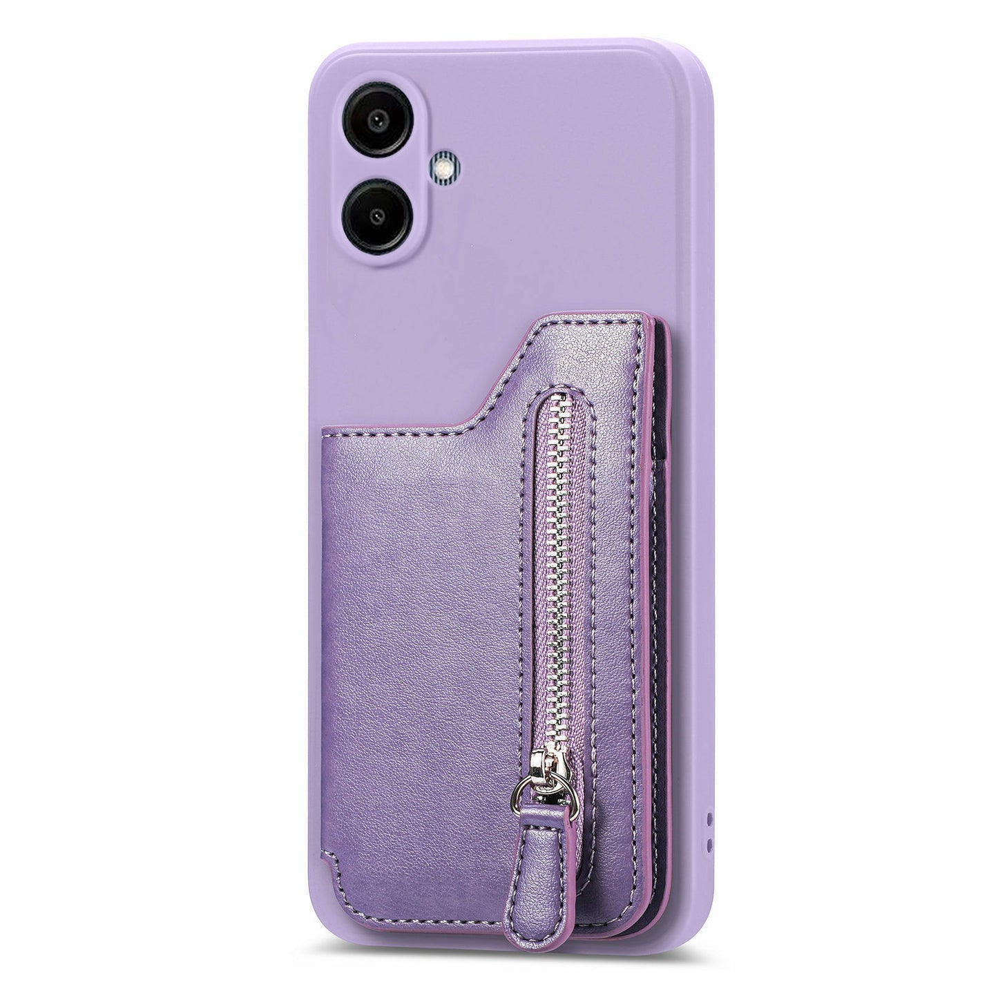 For Samsung Galaxy A06 Case PU Leather+TPU Phone Cover with Zipper Pocket Wallet - Purple