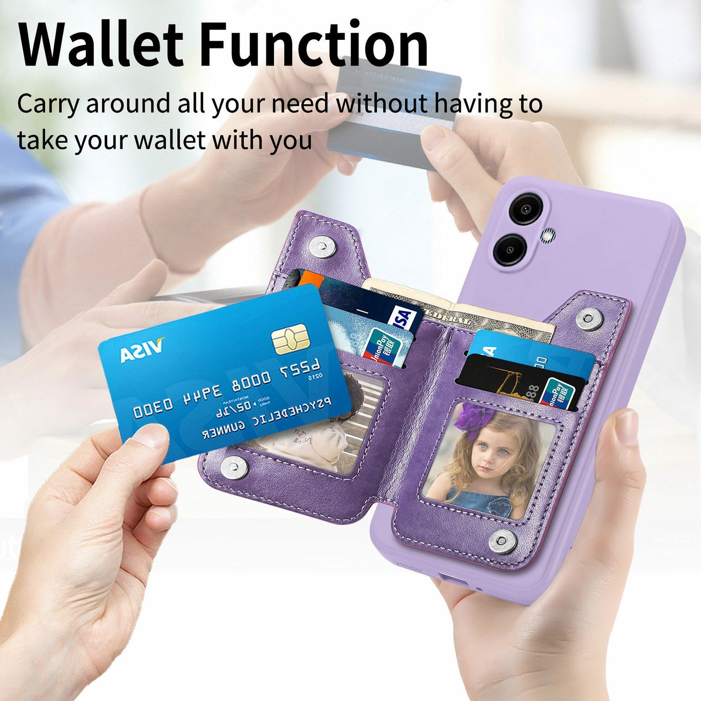 For Samsung Galaxy A06 Case PU Leather+TPU Phone Cover with Zipper Pocket Wallet - Purple