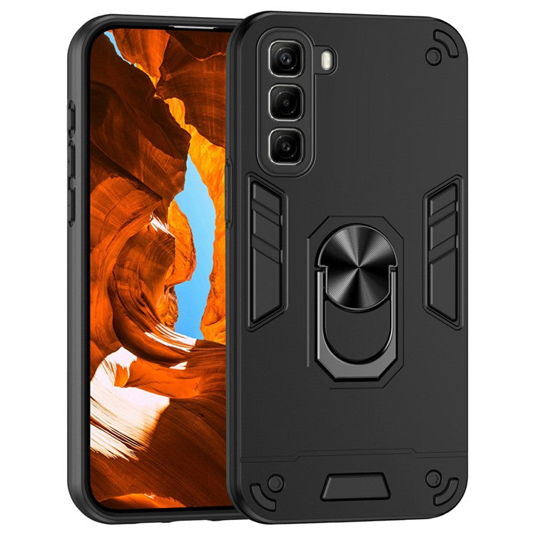 For Infinix Hot 50 4G Case PC+TPU Drop Defend Phone Cover with Ring Kickstand - Black