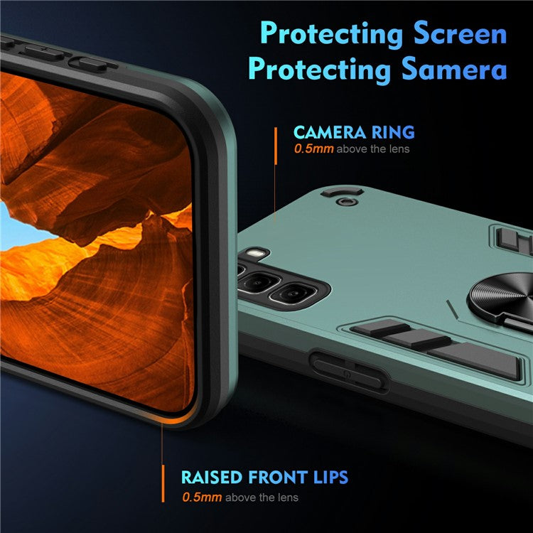 For Infinix Hot 50 4G Case PC+TPU Drop Defend Phone Cover with Ring Kickstand - Green