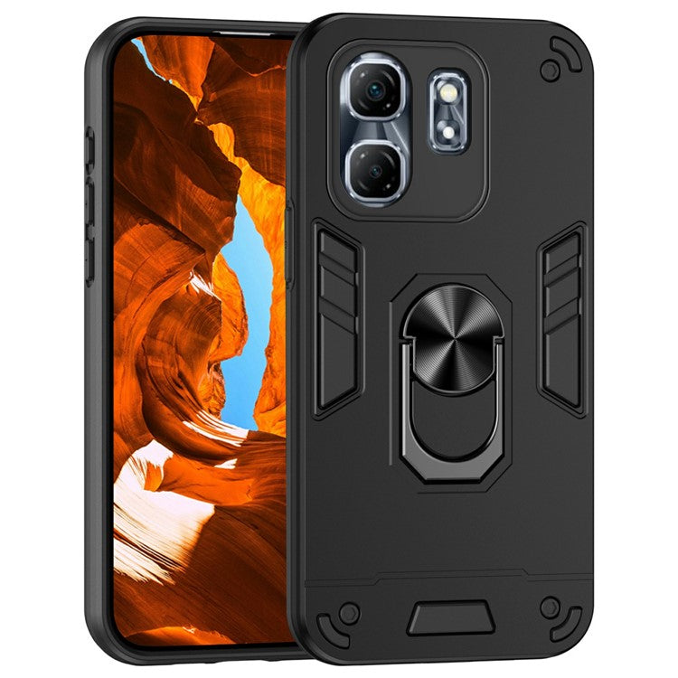 For Infinix Hot 50i 4G Case PC+TPU Drop Defend Phone Cover with Ring Kickstand - Black