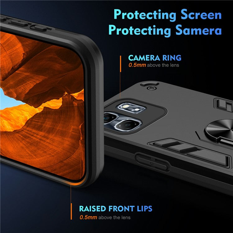 For Infinix Hot 50i 4G Case PC+TPU Drop Defend Phone Cover with Ring Kickstand - Black