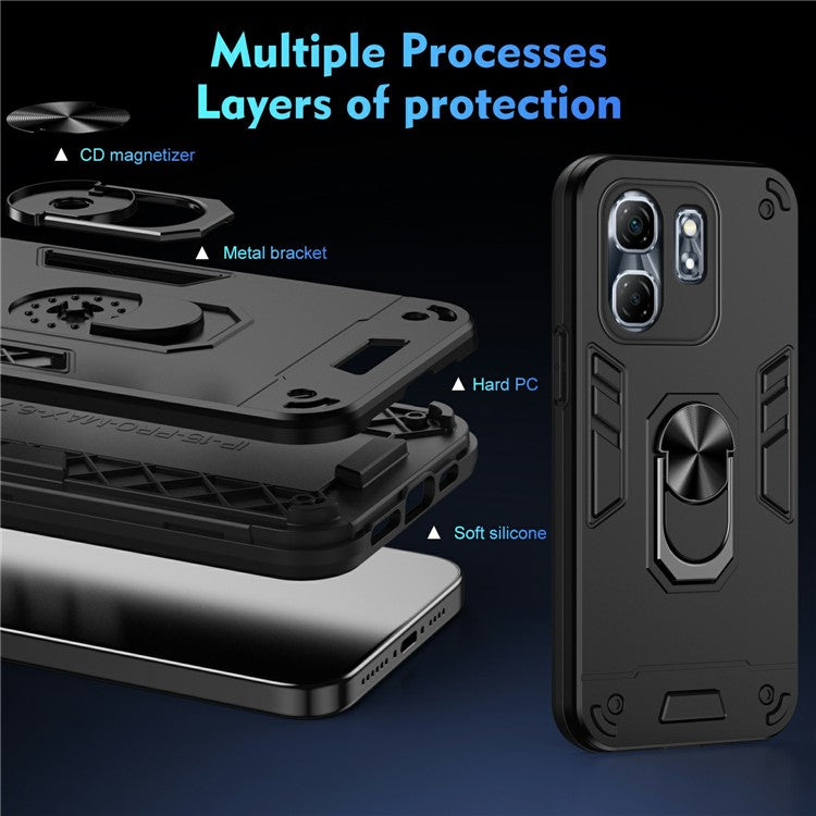 For Infinix Hot 50i 4G Case PC+TPU Drop Defend Phone Cover with Ring Kickstand - Black