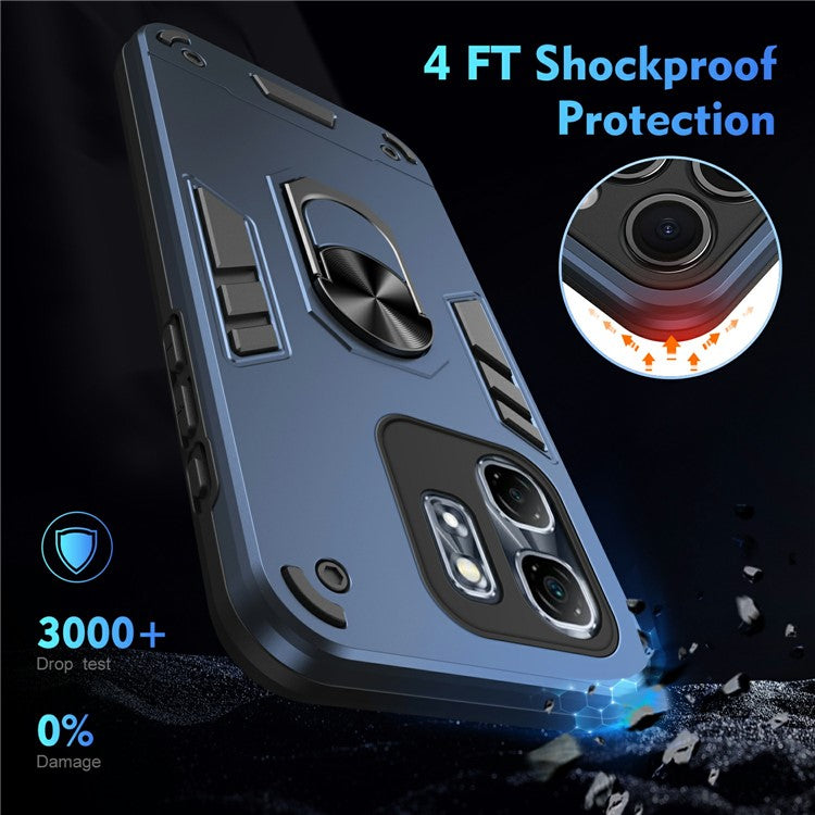 For Infinix Hot 50i 4G Case PC+TPU Drop Defend Phone Cover with Ring Kickstand - Blue
