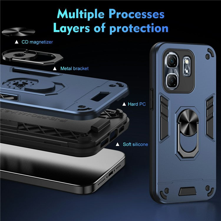 For Infinix Hot 50i 4G Case PC+TPU Drop Defend Phone Cover with Ring Kickstand - Blue