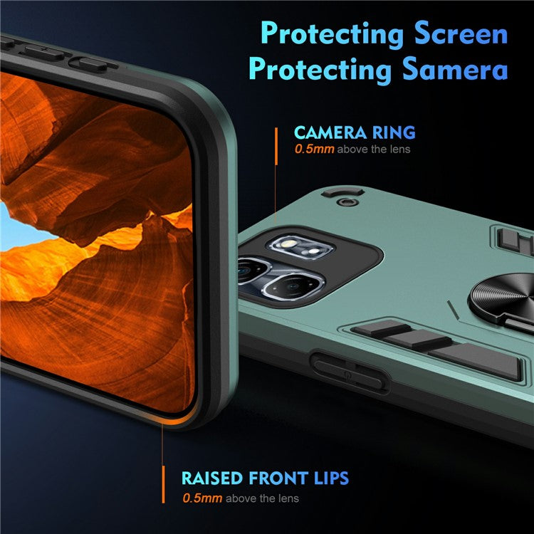 For Infinix Hot 50i 4G Case PC+TPU Drop Defend Phone Cover with Ring Kickstand - Green