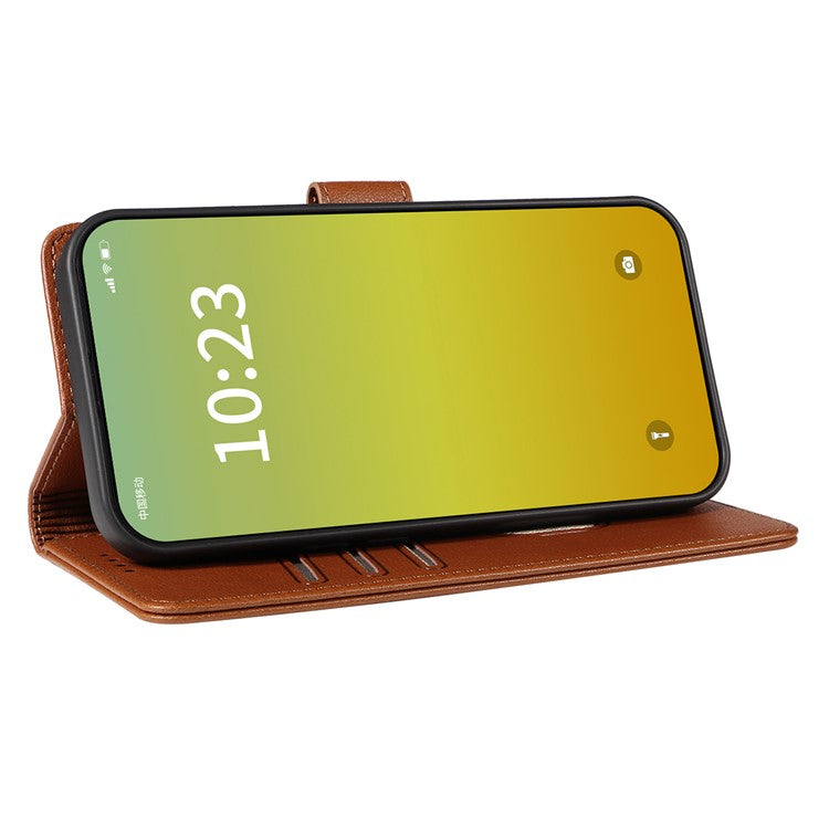 For iPhone 16 Pro Leather Case Litchi Texture RFID Blocking Wallet Stand Phone Cover - Brown