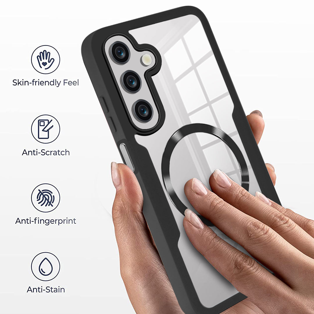 For Samsung Galaxy A16 4G / 5G Case Compatible with MagSafe CD Vein PC+TPU+Acrylic Full Protection Phone Cover - Black