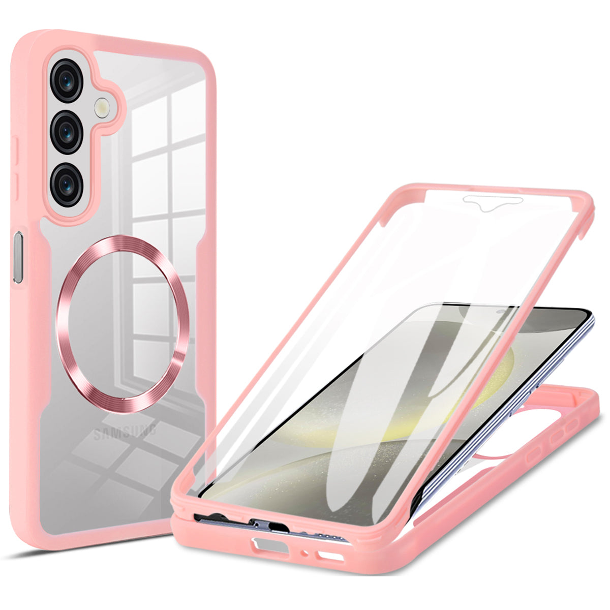 For Samsung Galaxy A16 4G / 5G Case Compatible with MagSafe CD Vein PC+TPU+Acrylic Full Protection Phone Cover - Pink