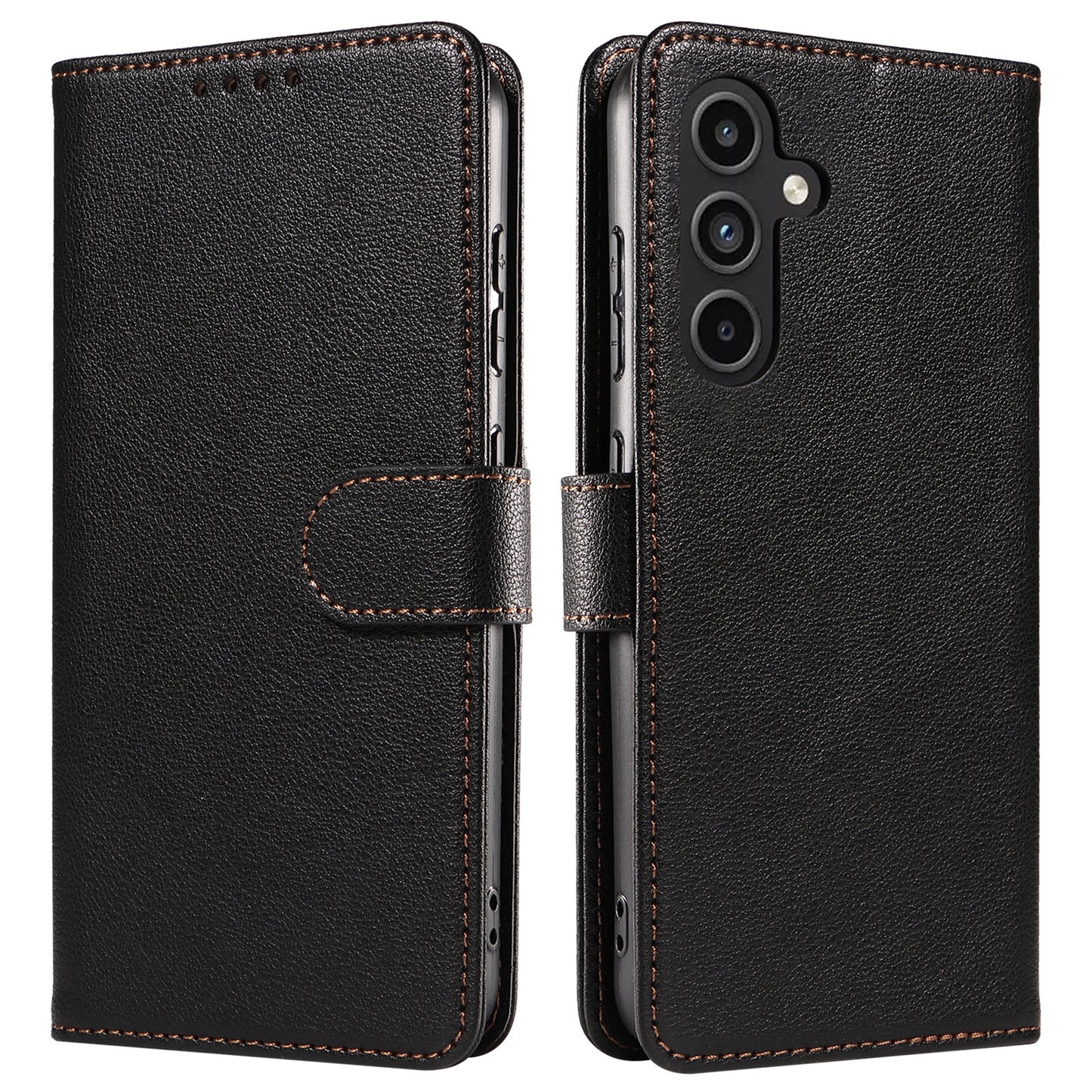 For Samsung Galaxy A16 4G  /  A16 5G Leather Case Litchi Texture RFID Blocking Wallet Stand Phone Cover - Black