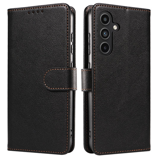 For Samsung Galaxy A16 4G  /  A16 5G Leather Case Litchi Texture RFID Blocking Wallet Stand Phone Cover - Black