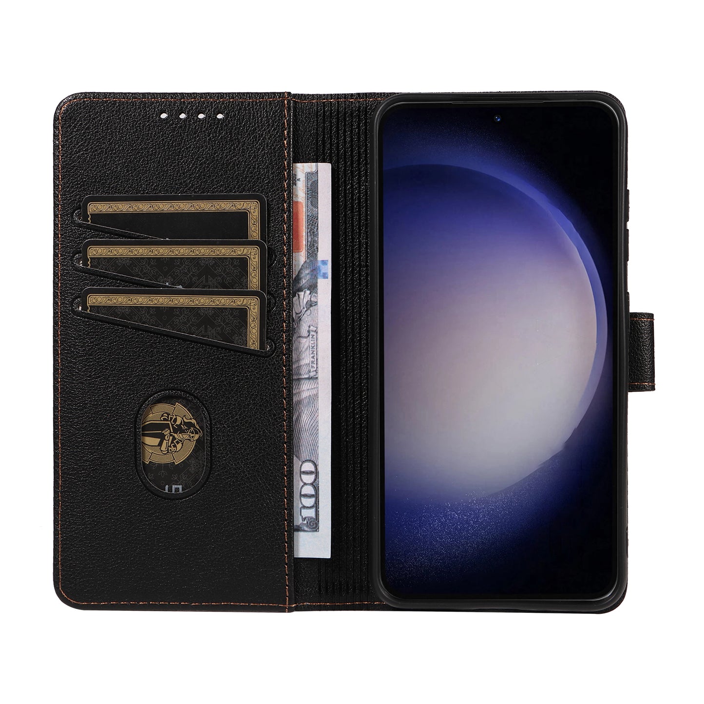 For Samsung Galaxy A16 4G  /  A16 5G Leather Case Litchi Texture RFID Blocking Wallet Stand Phone Cover - Black