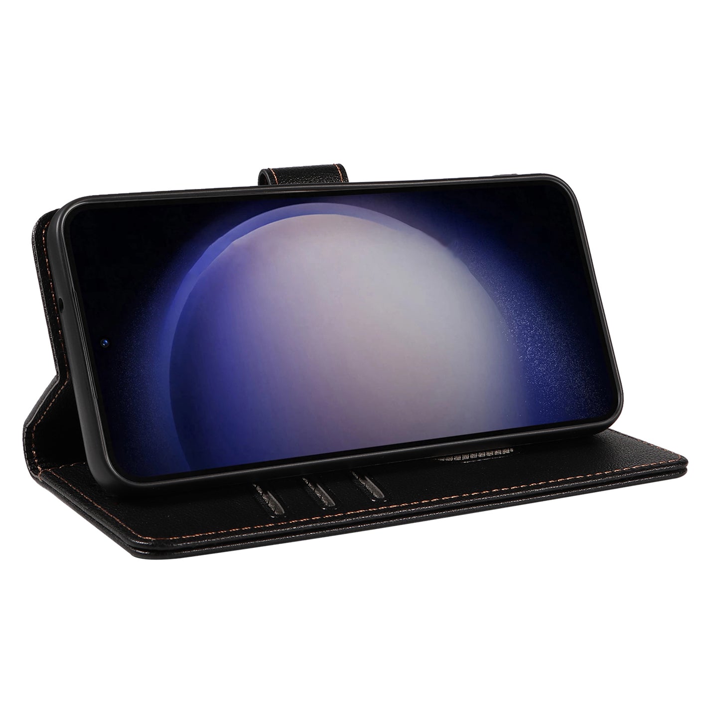 For Samsung Galaxy A16 4G  /  A16 5G Leather Case Litchi Texture RFID Blocking Wallet Stand Phone Cover - Black