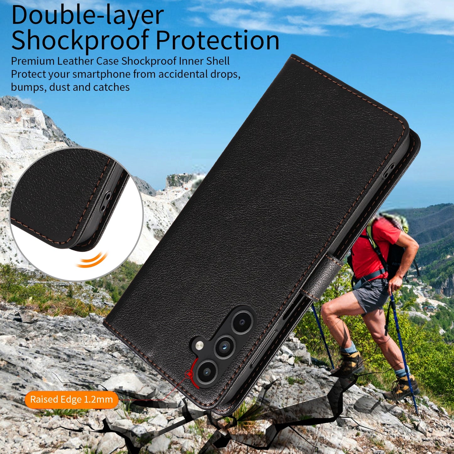 For Samsung Galaxy A16 4G  /  A16 5G Leather Case Litchi Texture RFID Blocking Wallet Stand Phone Cover - Black