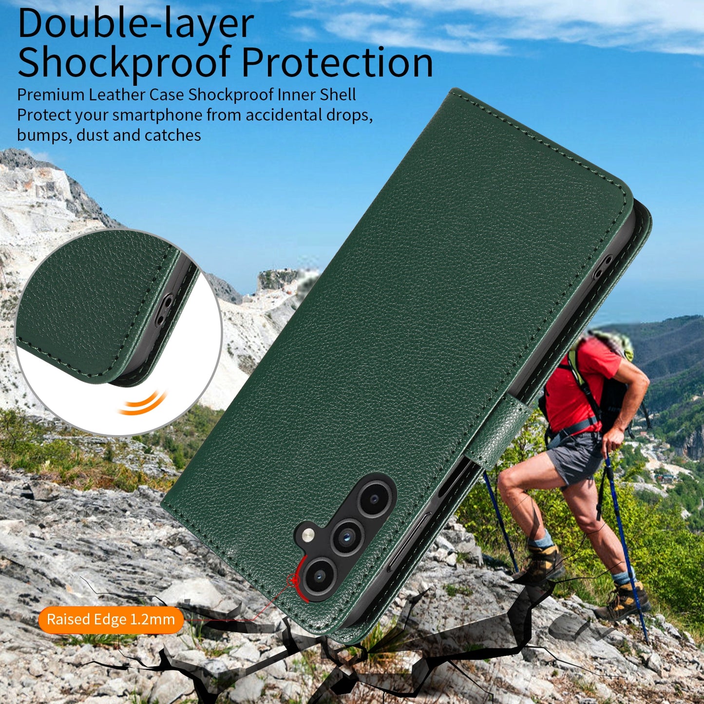 For Samsung Galaxy A16 4G  /  A16 5G Leather Case Litchi Texture RFID Blocking Wallet Stand Phone Cover - Green