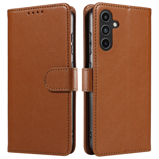 For Samsung Galaxy A16 4G  /  A16 5G Leather Case Litchi Texture RFID Blocking Wallet Stand Phone Cover - Brown