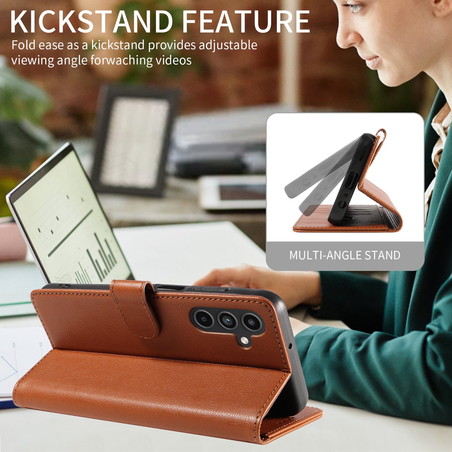 For Samsung Galaxy A16 4G  /  A16 5G Leather Case Litchi Texture RFID Blocking Wallet Stand Phone Cover - Brown