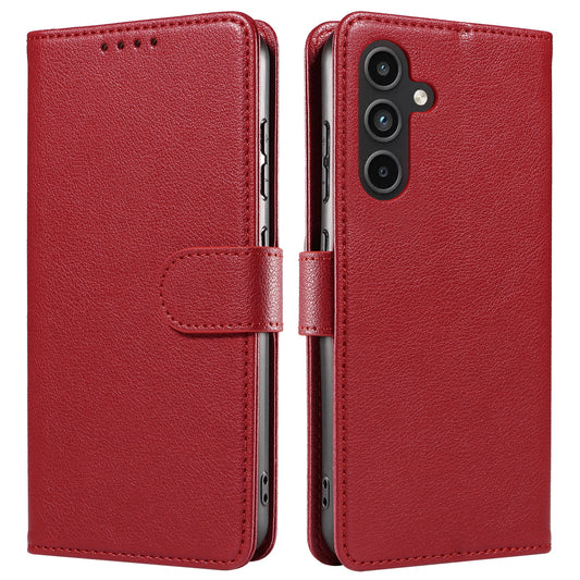 For Samsung Galaxy A16 4G  /  A16 5G Leather Case Litchi Texture RFID Blocking Wallet Stand Phone Cover - Wine Red