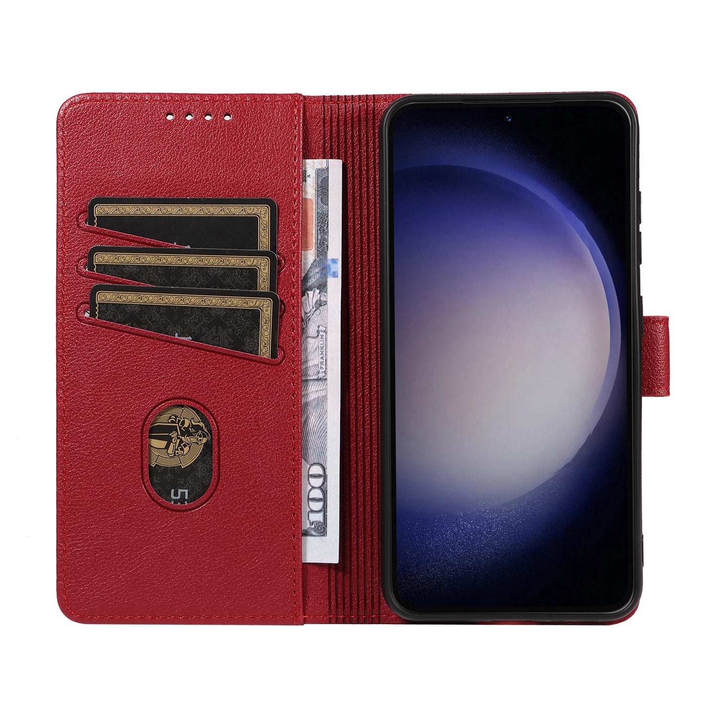 For Samsung Galaxy A16 4G  /  A16 5G Leather Case Litchi Texture RFID Blocking Wallet Stand Phone Cover - Wine Red