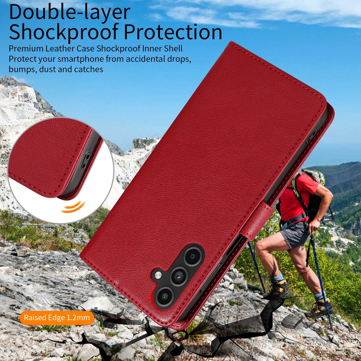 For Samsung Galaxy A16 4G  /  A16 5G Leather Case Litchi Texture RFID Blocking Wallet Stand Phone Cover - Wine Red