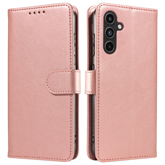 For Samsung Galaxy A16 4G  /  A16 5G Leather Case Litchi Texture RFID Blocking Wallet Stand Phone Cover - Rose Gold