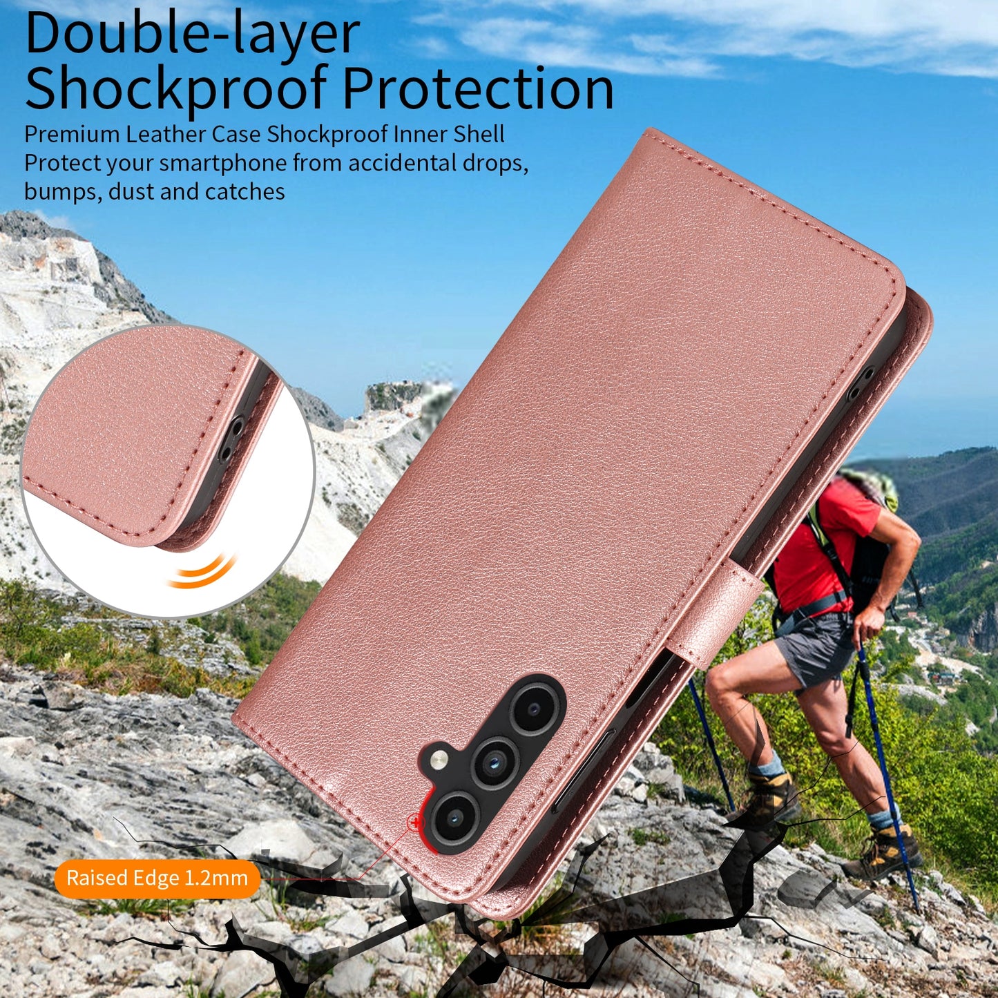 For Samsung Galaxy A16 4G  /  A16 5G Leather Case Litchi Texture RFID Blocking Wallet Stand Phone Cover - Rose Gold