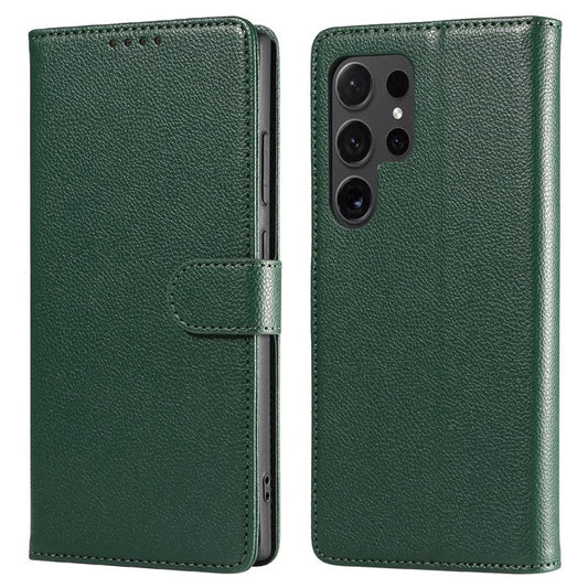 For Samsung Galaxy S23 Ultra Leather Case Litchi Texture RFID Blocking Wallet Stand Phone Cover - Green