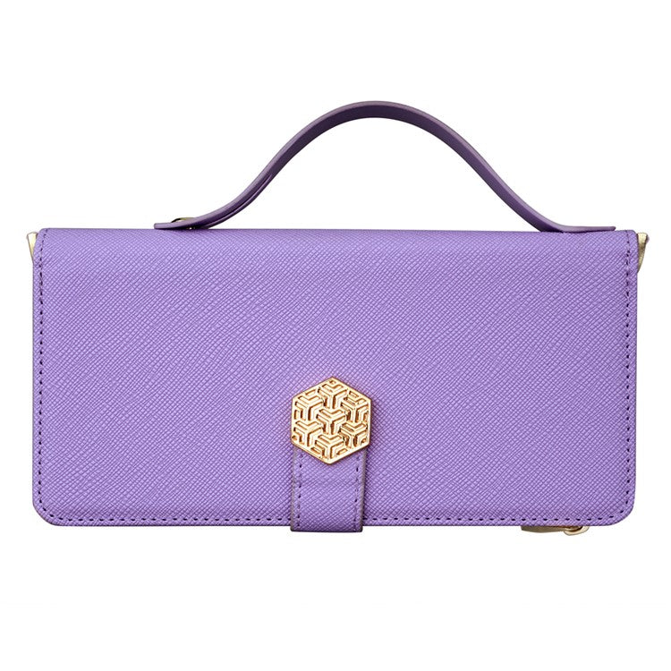 For iPhone 16 Plus Case Cross Texture PU Leather+TPU Wallet Phone Cover with Strap - Purple