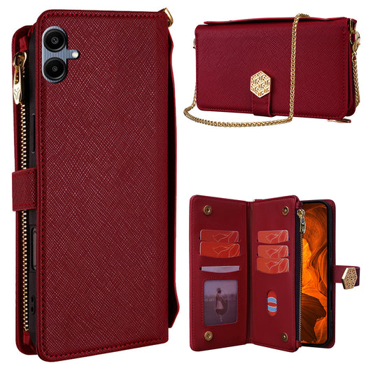 For Samsung Galaxy A06 Case Cross Texture PU Leather+TPU Wallet Phone Cover with Strap - Red