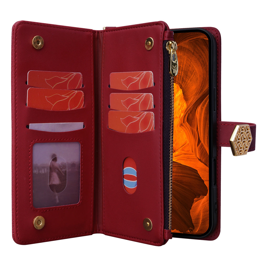 For Samsung Galaxy A06 Case Cross Texture PU Leather+TPU Wallet Phone Cover with Strap - Red