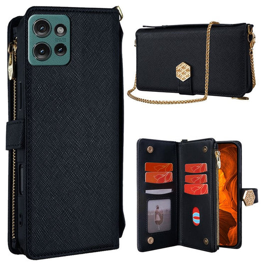 For Motorola Edge 50 Neo 5G / Moto S50 5G / Thinkphone 25 5G Case Cross Texture PU Leather+TPU Wallet Phone Cover with Strap - Black