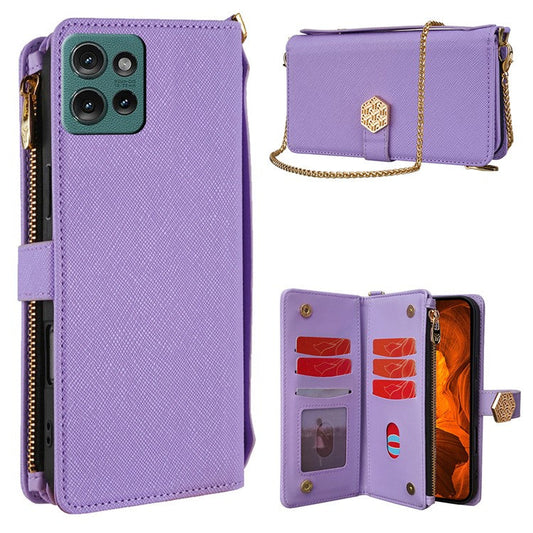 For Motorola Edge 50 Neo 5G / Moto S50 5G / Thinkphone 25 5G Case Cross Texture PU Leather+TPU Wallet Phone Cover with Strap - Purple