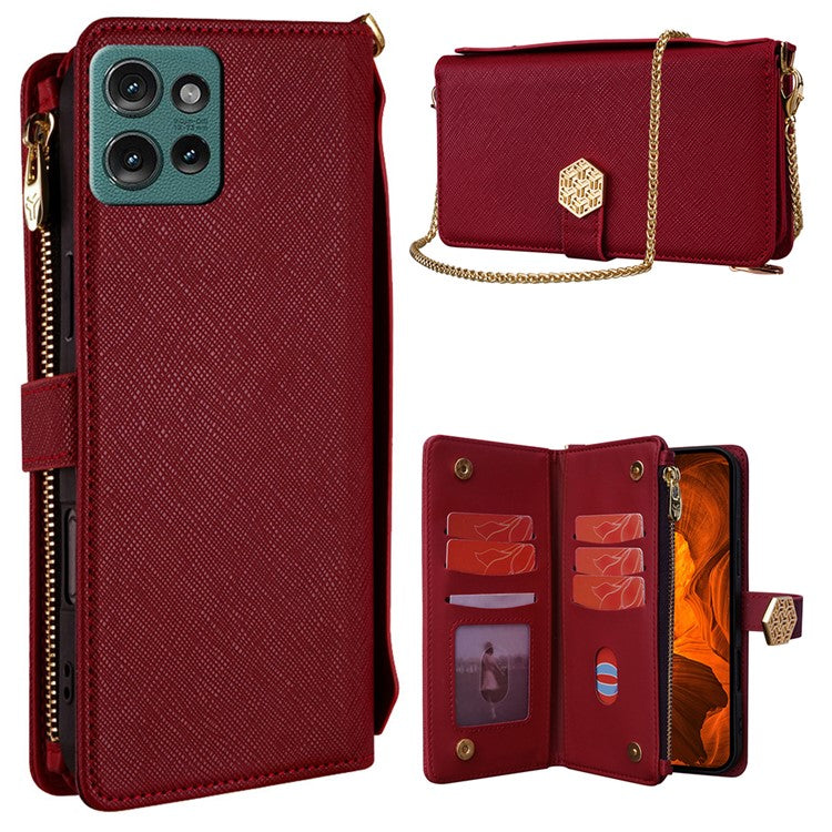 For Motorola Edge 50 Neo 5G / Moto S50 5G / Thinkphone 25 5G Case Cross Texture PU Leather+TPU Wallet Phone Cover with Strap - Red