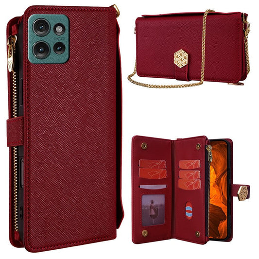 For Motorola Edge 50 Neo 5G / Moto S50 5G / Thinkphone 25 5G Case Cross Texture PU Leather+TPU Wallet Phone Cover with Strap - Red