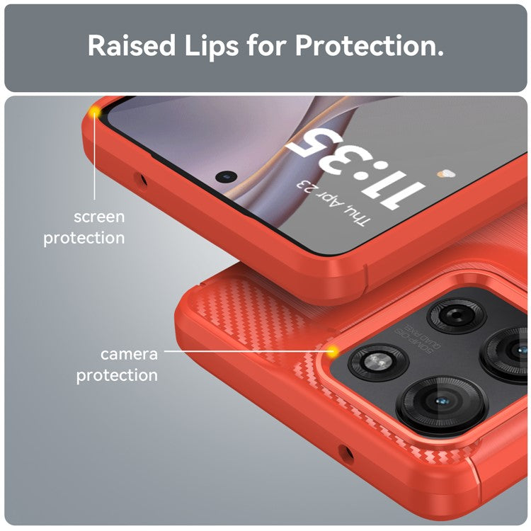 For Motorola Moto G75 5G Case Carbon Fiber Texture TPU Brushed Phone Cover - Red