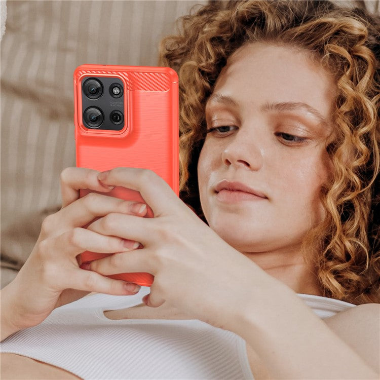 For Motorola Moto G75 5G Case Carbon Fiber Texture TPU Brushed Phone Cover - Red
