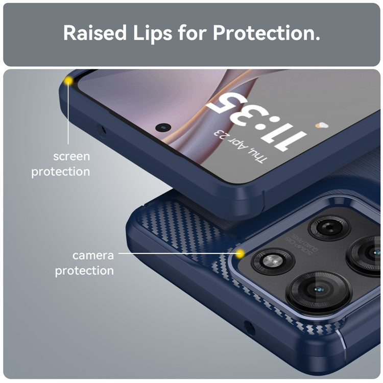 For Motorola Moto G75 5G Case Carbon Fiber Texture TPU Brushed Phone Cover - Blue