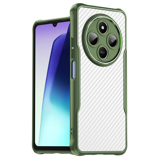 For Xiaomi Poco C75 4G / Redmi 14R 5G / 14C 4G Case Carbon Fiber Scratch-Resistant TPU+PC Phone Cover - Green