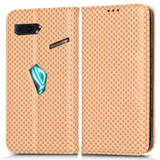Grid Texture Phone Case for Asus ROG Phone II ZS660KL, PU Leather Magnetic Auto-absorbed Wallet Stand Full Protection Cover - Beige