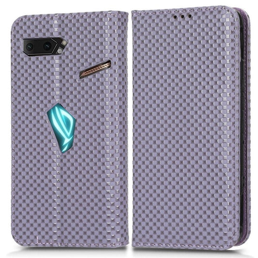 Grid Texture Phone Case for Asus ROG Phone II ZS660KL, PU Leather Magnetic Auto-absorbed Wallet Stand Full Protection Cover - Light Purple
