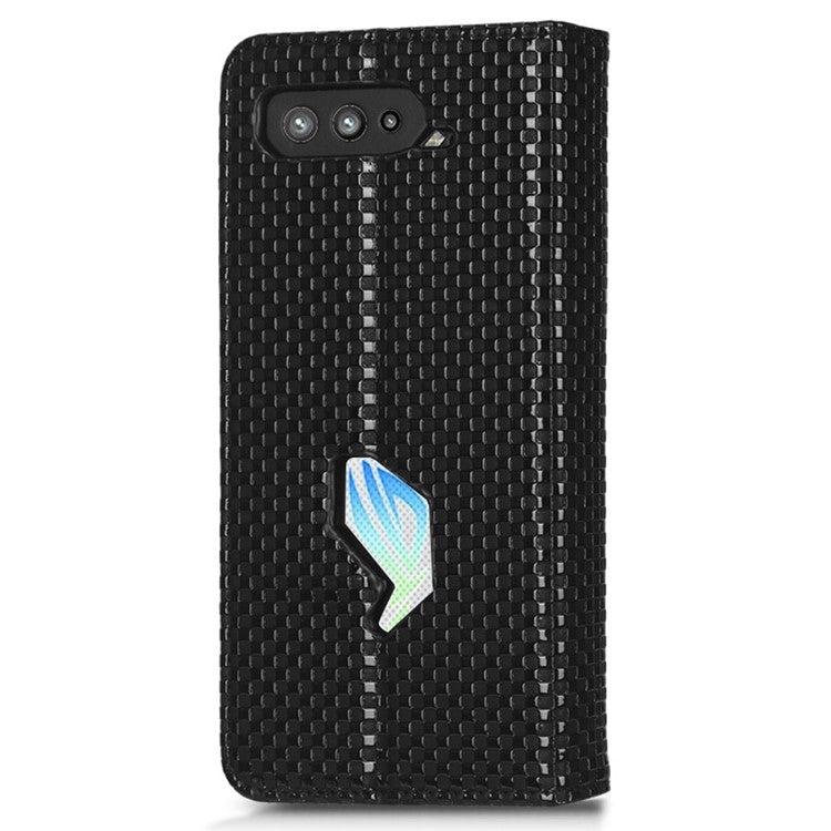 PU Leather Phone Wallet Case For Asus ROG Phone 5, Grid Texture Magnetic Auto-absorbed Phone Cover Full Protection Phone Shell - Black