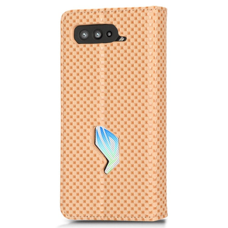 PU Leather Phone Wallet Case For Asus ROG Phone 5, Grid Texture Magnetic Auto-absorbed Phone Cover Full Protection Phone Shell - Beige