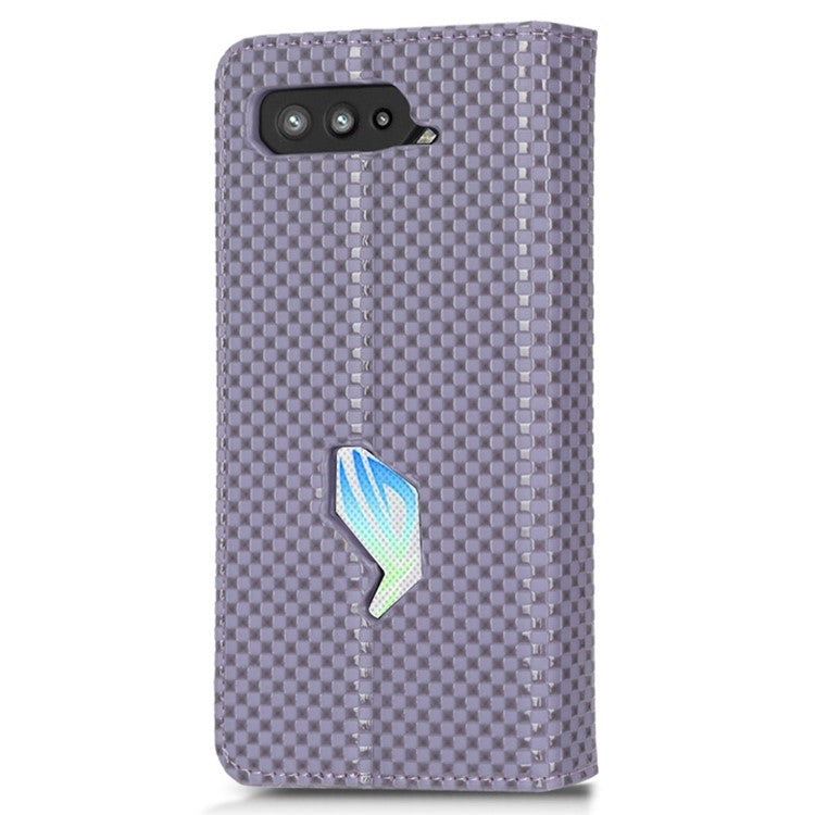 PU Leather Phone Wallet Case For Asus ROG Phone 5, Grid Texture Magnetic Auto-absorbed Phone Cover Full Protection Phone Shell - Light Purple