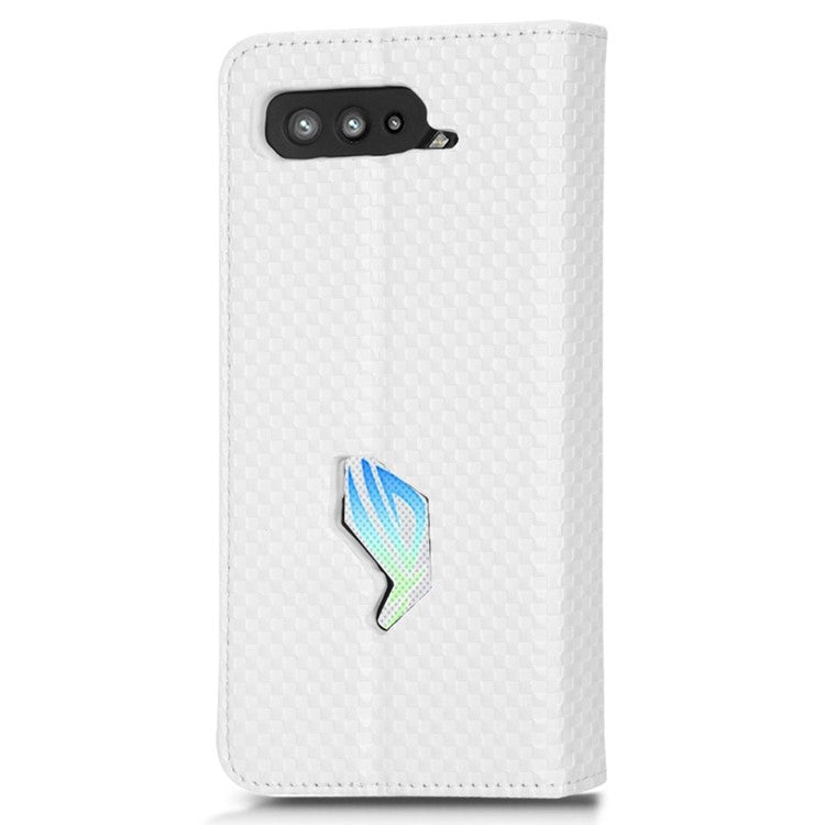 PU Leather Phone Wallet Case For Asus ROG Phone 5, Grid Texture Magnetic Auto-absorbed Phone Cover Full Protection Phone Shell - White