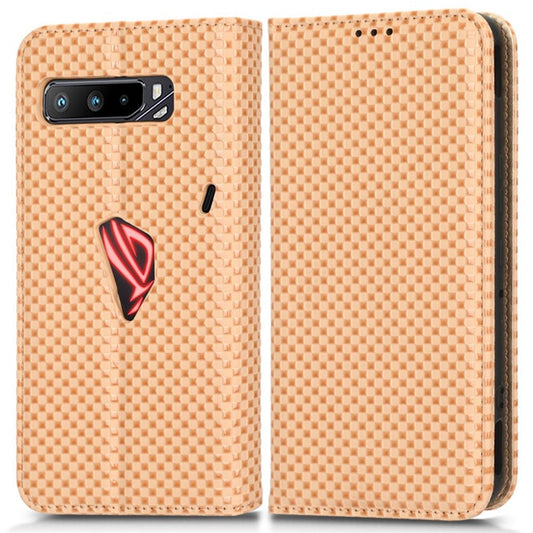 For Asus ROG Phone 3 Strix / ROG Phone 3 ZS661KS Grid Texture PU Leather Magnetic Auto-absorbed Phone Case with Wallet Stand - Beige