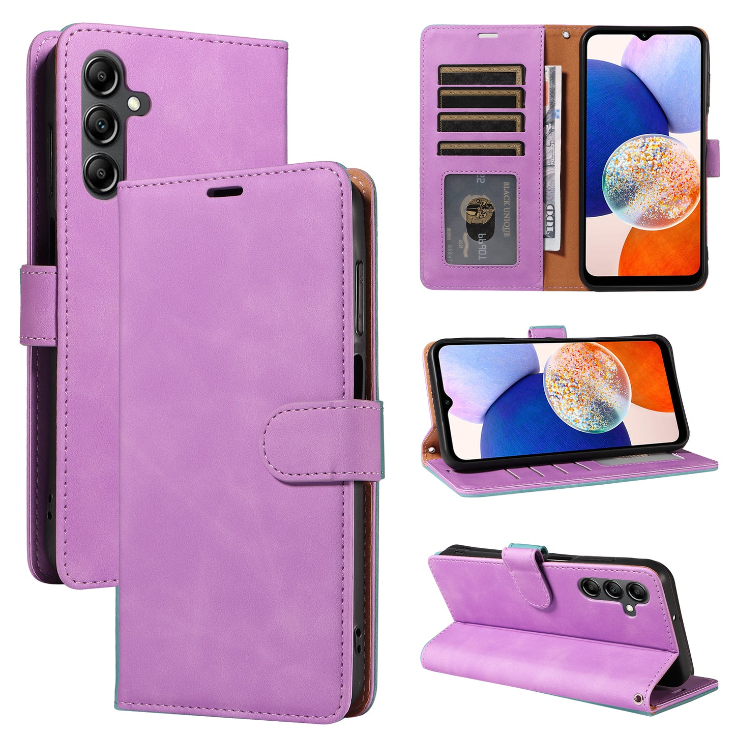 For Samsung Galaxy A16 5G / 4G Case with Thickened Strap RFID Blocking Wallet Stand Leather Flip Phone Cover - Purple