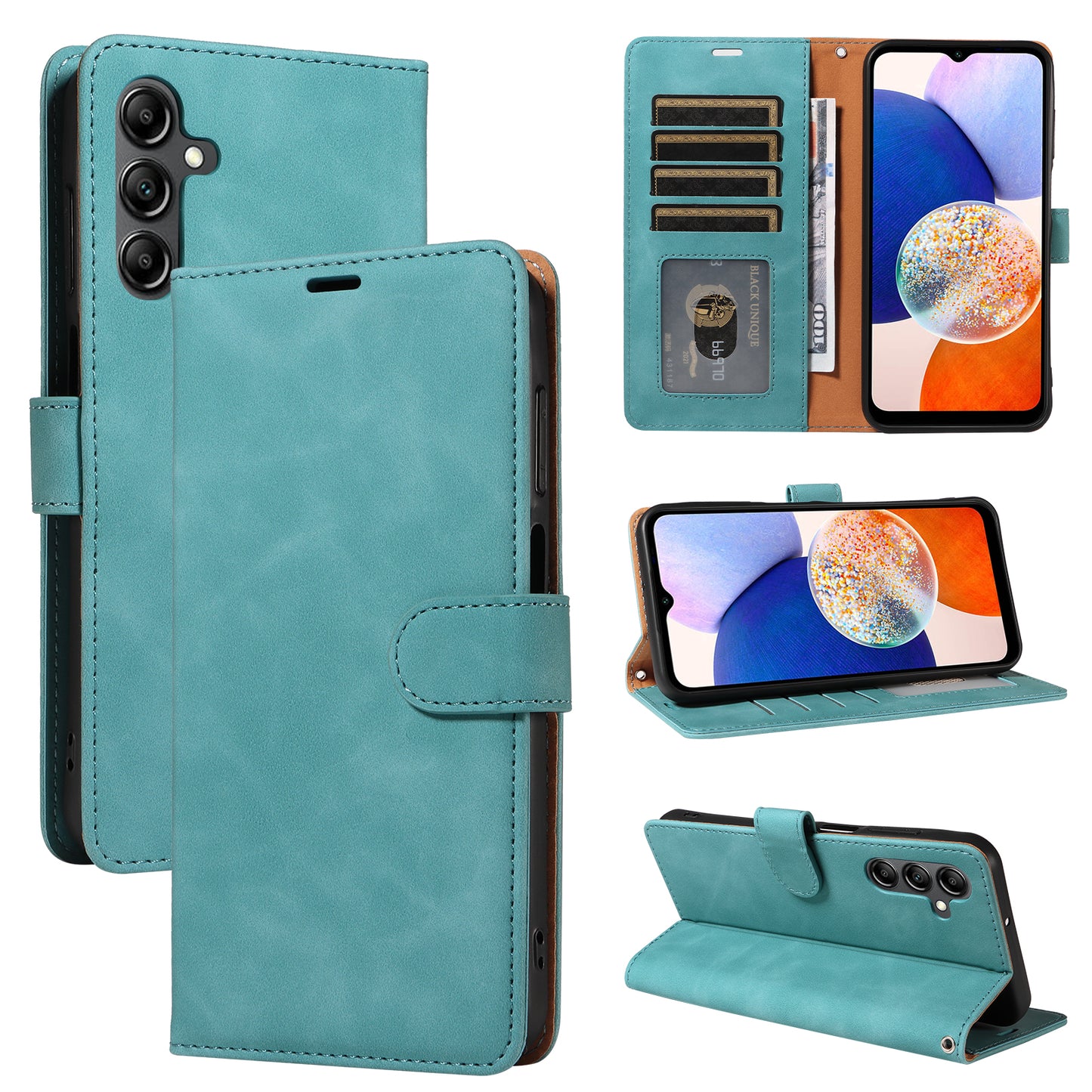 For Samsung Galaxy A16 5G / 4G Case with Thickened Strap RFID Blocking Wallet Stand Leather Flip Phone Cover - Green