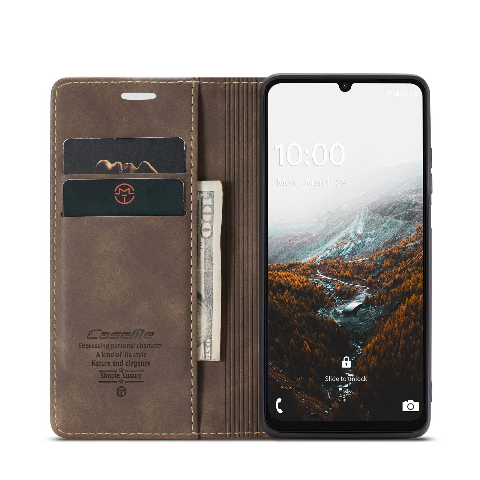 For Samsung Galaxy A06 Case CASEME 013 Series Card Holder Stand Leather Phone Cover - Coffee