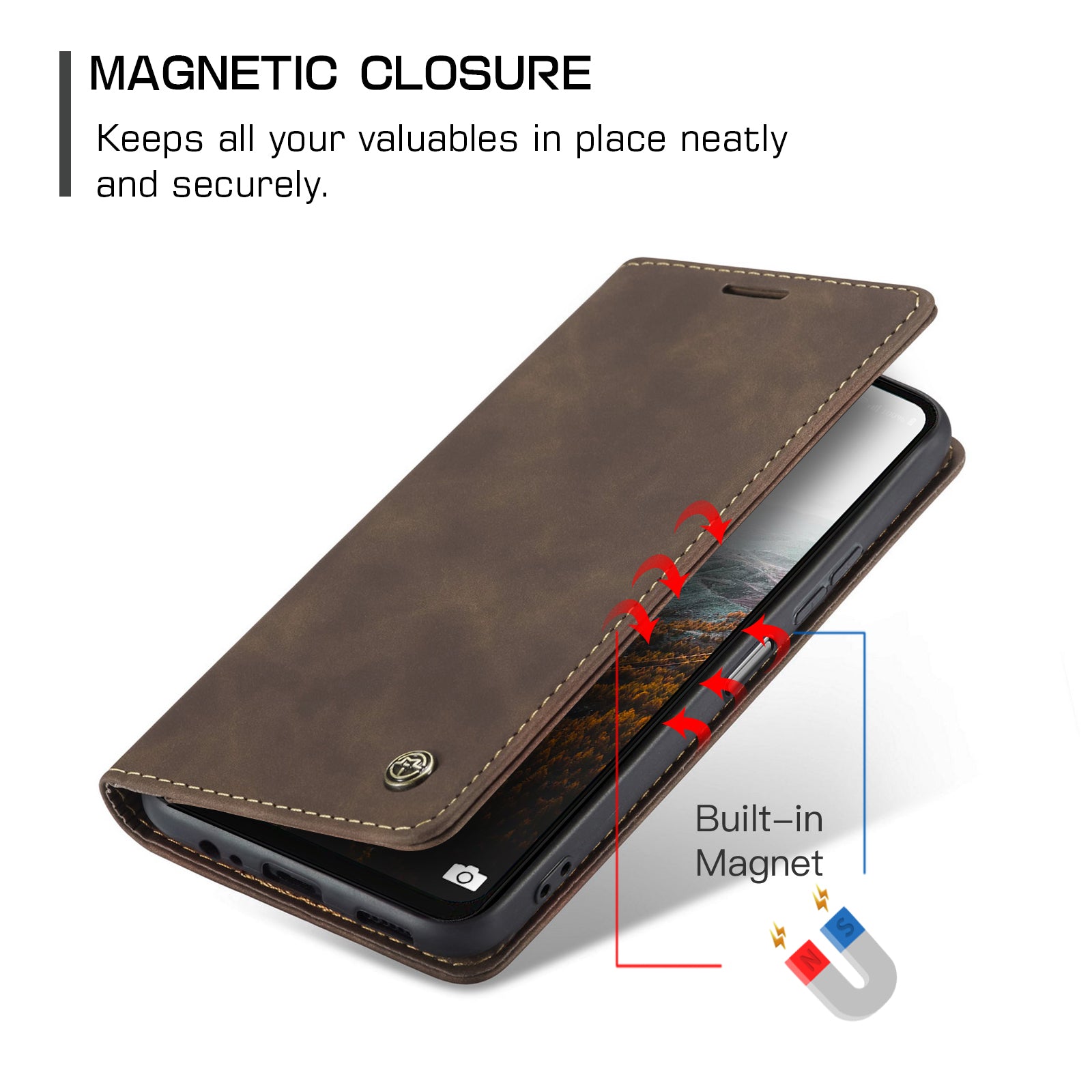 For Samsung Galaxy A06 Case CASEME 013 Series Card Holder Stand Leather Phone Cover - Coffee